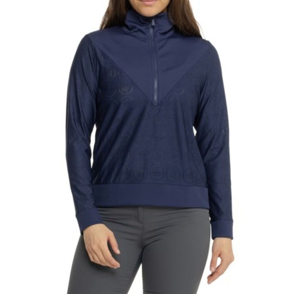 Peter Millar Crown Seal Eyelet Varsity Pullover Womens Size Large Navy NEW